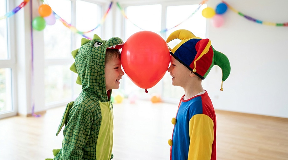 Zwei Kinder beim Luftballontanz