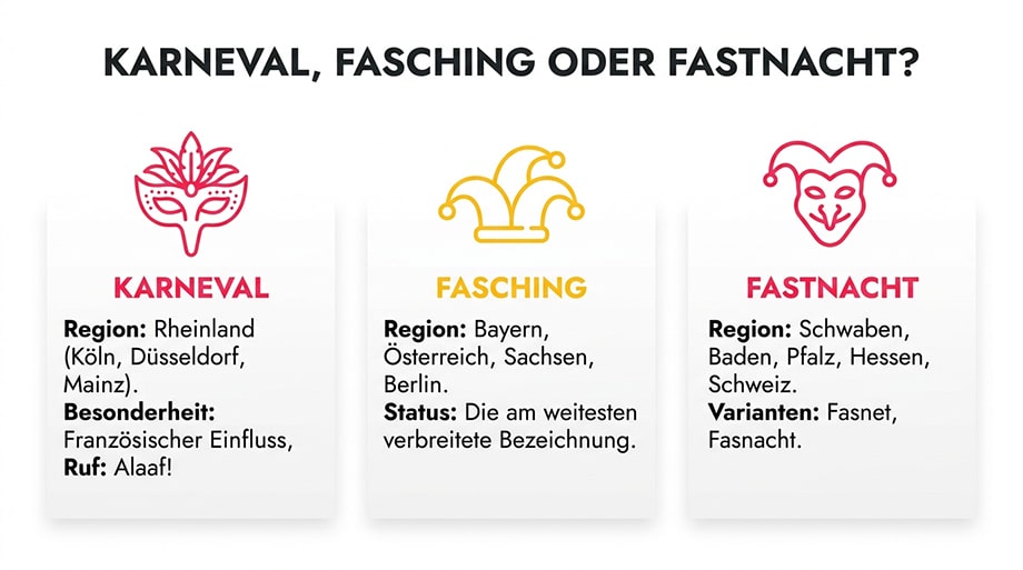 Infografik: Karneval, Fasching oder Fastnacht im Vergleich